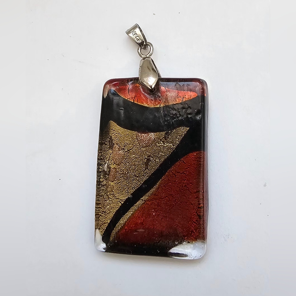 Artistic Glass Pendant with Red and Gold Accents 18kgp Bail